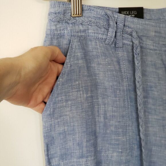 INC Linen Wide Leg Tie Waist Pants with Pockets - Picture 3 of 9